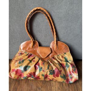 Patricia Nash Lione Leather Floral Slouchy Satchel Tote Bag Purse